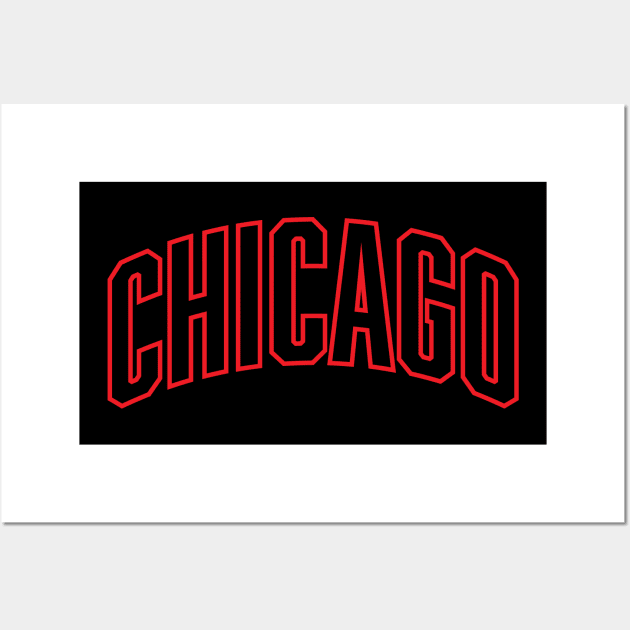 Chicago Red Outline Typography Wall Art by Good Phillings